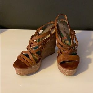 Brown sandal wedges; size 7